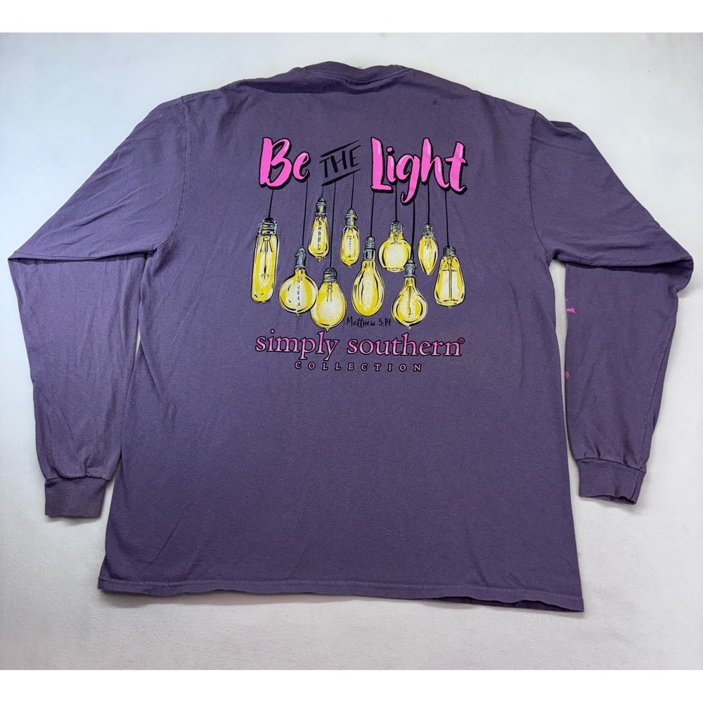 Simply Southern Purple Long Sleeve  T Shirt Be‎ The Light Matthew 516 Large